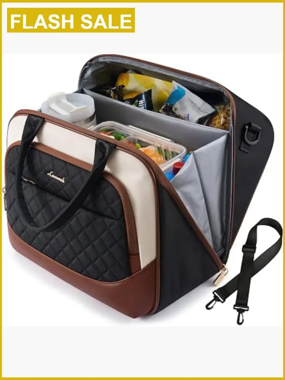 Insulated Lunch Bag Large Tote Cooler 40oz Tumbler Holder Wide Opening